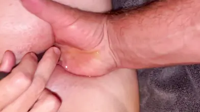 Fertile creampie for this hot MILF. She squirts while riding my fist.